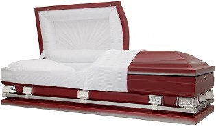 29 - Red Burgundy Casket w/ Silver Accents