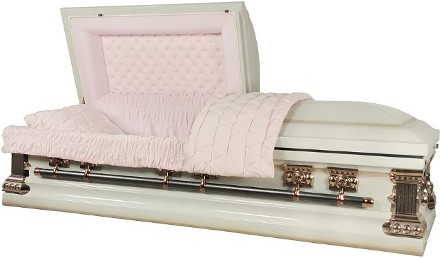 Copper 32 oz Casket Eggshell White with Pink Metallic Accents